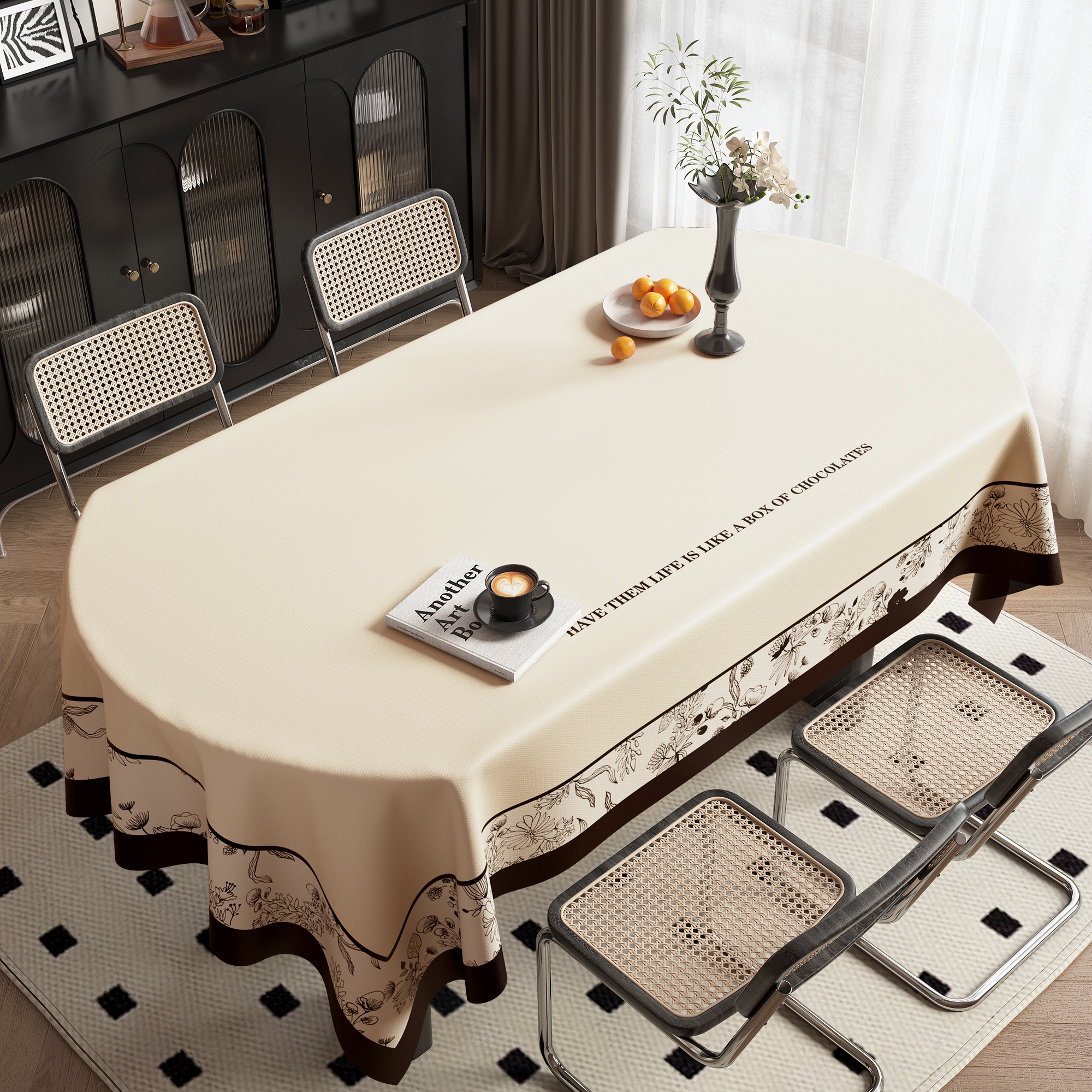 椭圆形PVC桌布防水防油免洗轻奢高级感餐桌布ins书桌台布垫茶几布