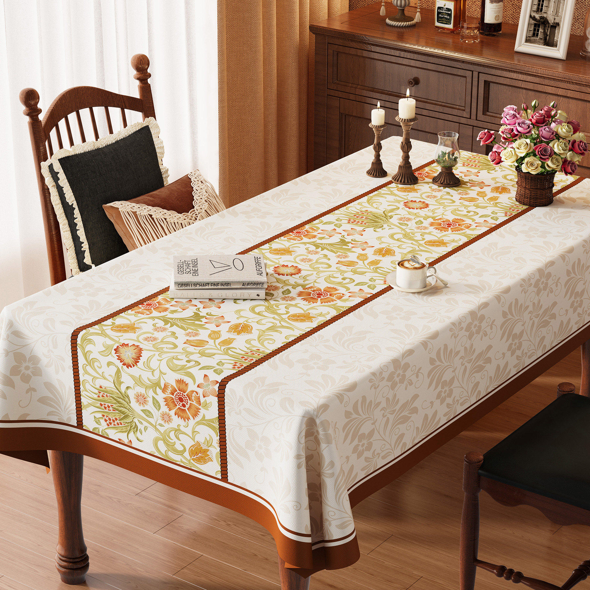美式餐桌桌布免洗防油防水防烫长方形餐桌布高级感茶几台布保护垫,居家布艺,桌布,淘宝优惠券,粉丝福利购,淘宝优惠卷