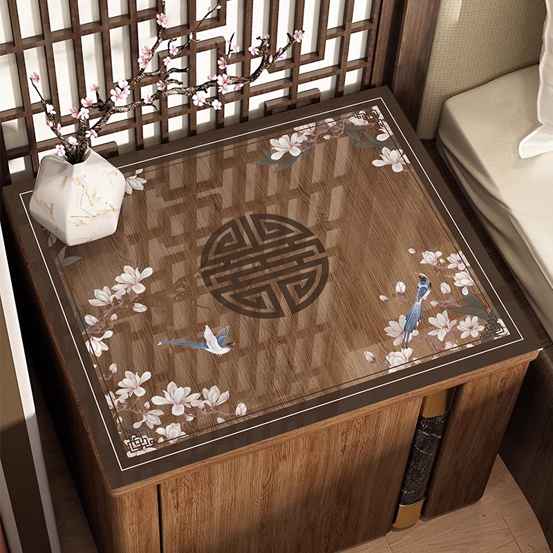 新中式床头柜垫子PVC软玻璃透明桌垫防油防水桌布卧室防尘罩盖布