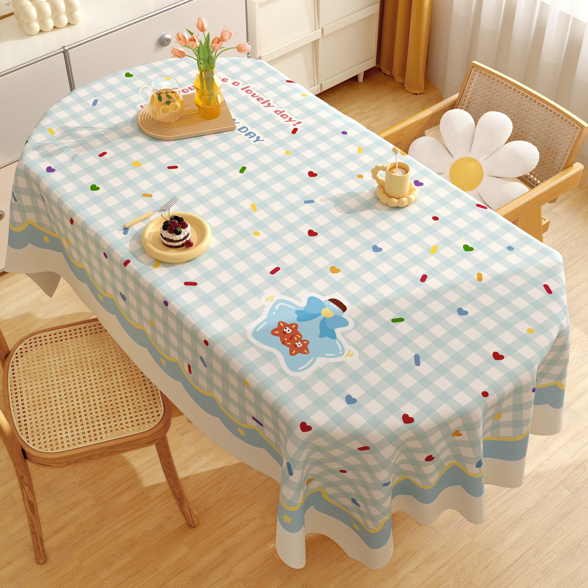 奶油风餐桌布防水防油免洗家用盖布轻奢高级感长方形格子茶几台布,居家布艺,桌布,淘宝优惠券,粉丝福利购,淘宝优惠卷