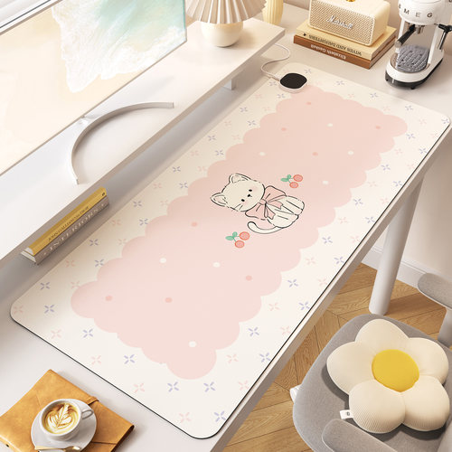粉色卡通风加热鼠标垫办公暖桌垫