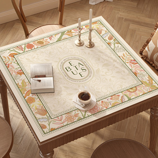 美式桌垫防水防油免洗正方形皮革餐桌布高级感小方桌茶几保护台布