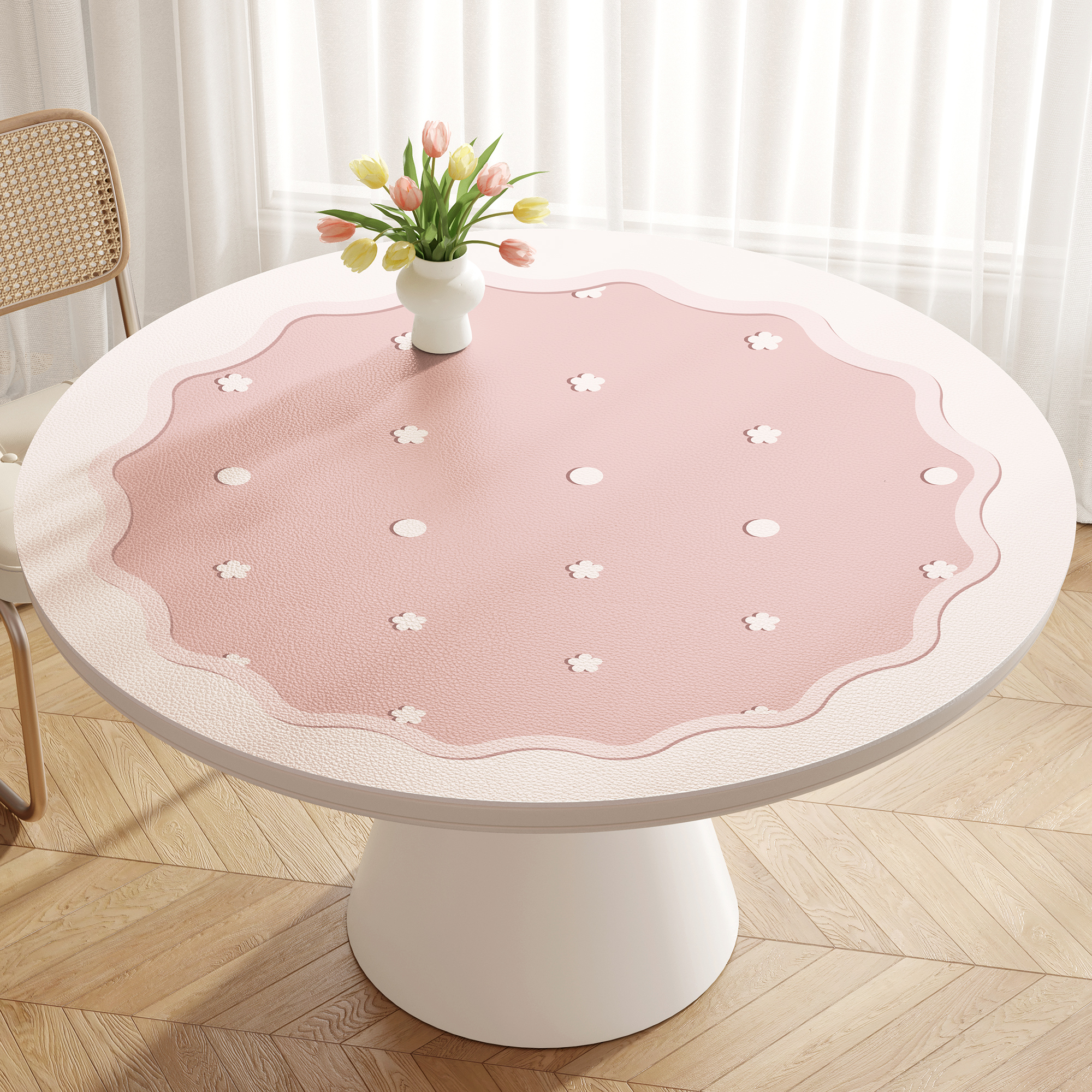 奶油风圆桌垫免洗防油防水防烫皮革圆形茶几桌垫高级感防滑餐桌垫