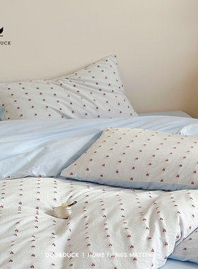 DOG & DUCK蓝色ins风小清新床上四件套纯棉100全棉床单樱桃被套