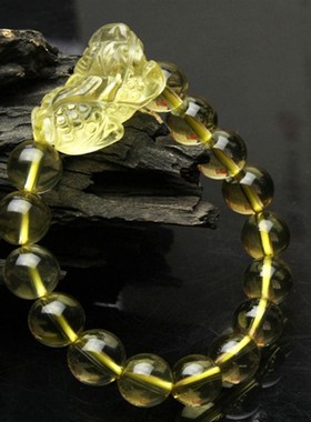 天然黄水晶貔貅手链 天然黄水晶皮丘手串 男女款水晶手链