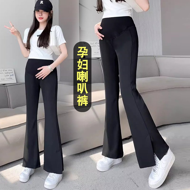 孕妇裤春夏薄款打底裤外穿黑色喇叭裤高腰开叉长裤子小个子夏装裤,孕妇装/孕产妇用品/营养,孕妇休闲裤,淘宝优惠券,粉丝福利购,淘宝优惠卷