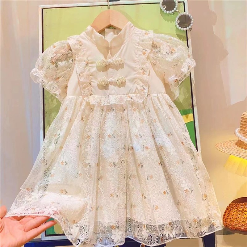 女童洋气网纱宽松连衣裙2023夏装新品女宝宝民族风旗袍公主裙女孩