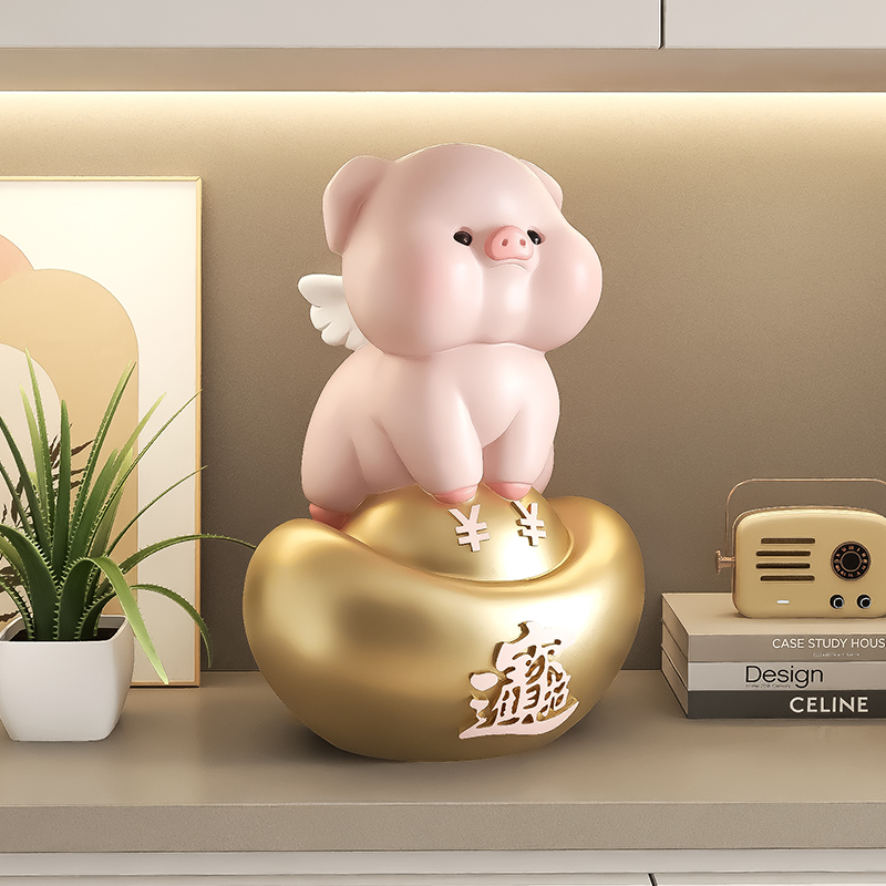 奶油风元宝猪桌面摆件存钱罐客厅电视柜玄关酒柜装饰乔迁开业礼物