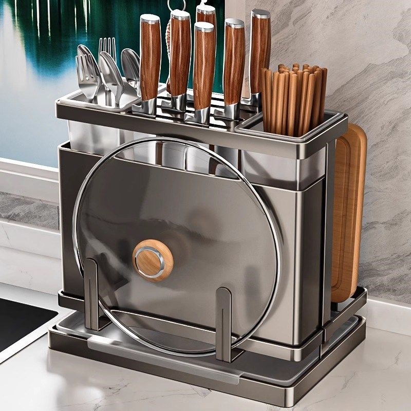 304不锈钢厨房刀架置物架20z25新款菜刀筷子筒砧板一体刀具收纳架,厨房/烹饪用具,厨房置物架/置物柜/角架,淘宝优惠券,粉丝福利购,淘宝优惠卷