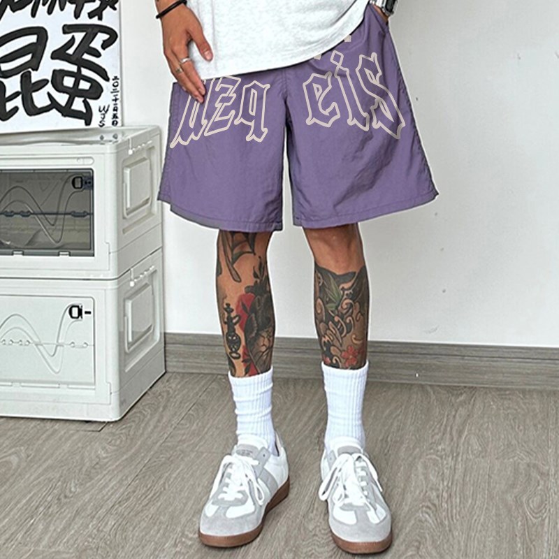 美式运动伞兵速干短裤男生夏季潮牌宽松休闲潮流印花五分沙滩裤子