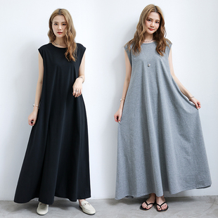 秋夏韩版女装过膝连衣裙大裙摆短袖长裙内搭打底裙大码长款孕妇裙