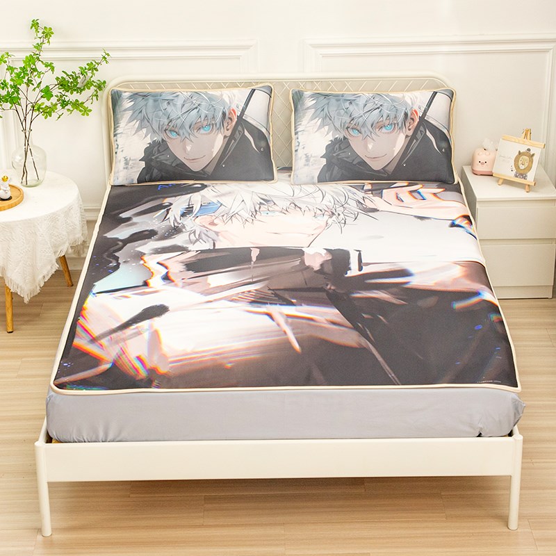 咒术回战二次元宅男夏季冰丝席三件套学生单人宿舍可水洗席子枕套