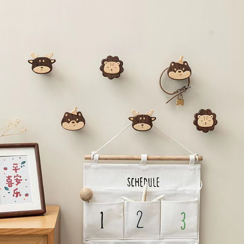 实木动物挂钩进门玄关入户挂衣钩木质墙上壁挂衣架创意衣帽粘钩