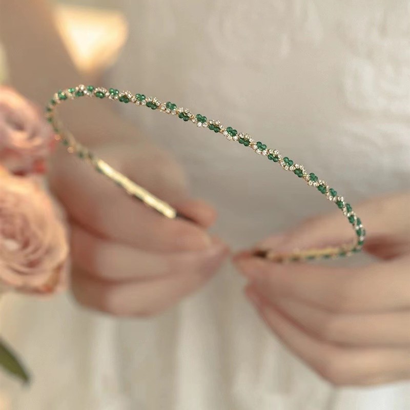 超仙祖母绿细款发箍~手工高级感百搭发卡复古外出头箍头饰女新款