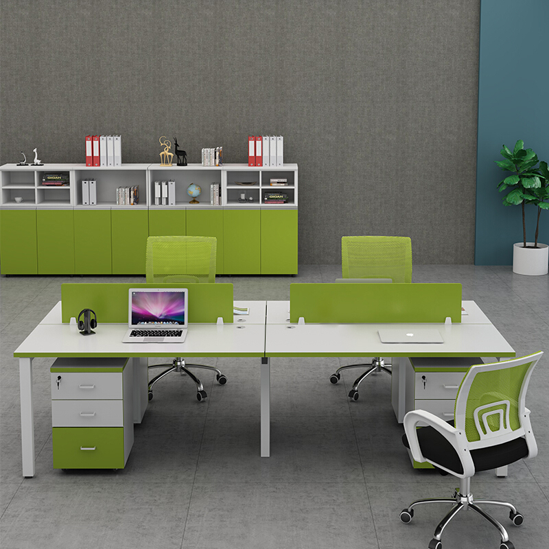 办公室桌椅组合简约现代职员桌子4人工位绿色双人面对面电脑桌