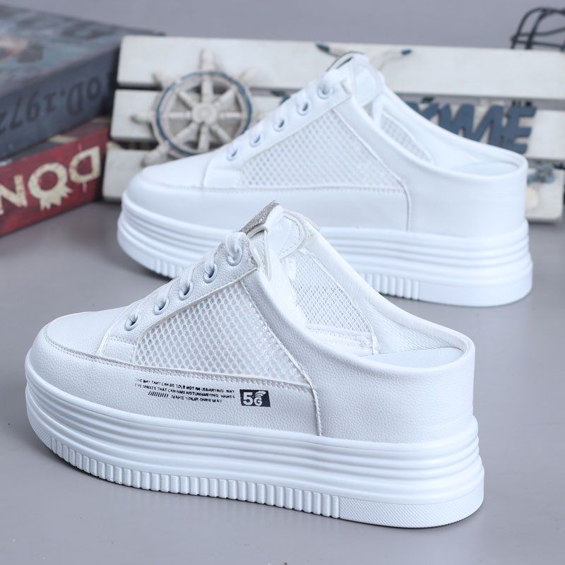 2024夏季镂空透气小白鞋包头半拖鞋女厚底内增高8CMX无后跟懒人鞋,女鞋,包头拖,淘宝优惠券,粉丝福利购,淘宝优惠卷