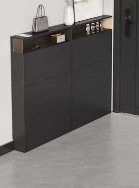 黑色超薄1c7CM鞋柜小户型入户玄关柜靠墙收纳柜极窄款家用实木鞋