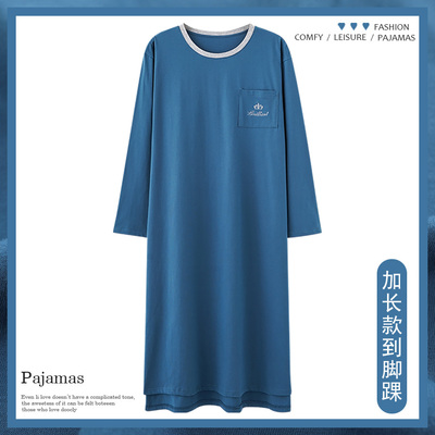 四季睡衣男款长袍纯棉冬季男款大码200K连体睡裙套头男士睡群春秋