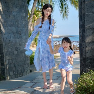 新款 韩系b亲子泳衣母女小众设计女童女孩超仙女小清新可爱公主洋