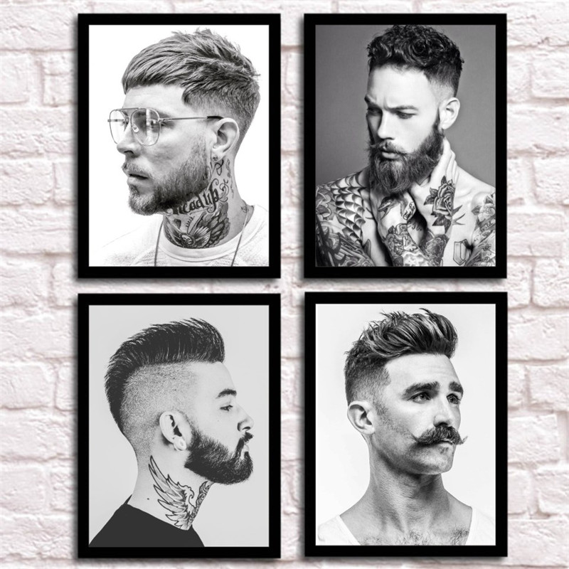油头发型图片男士造型理发店挂画发廊装饰画美发店海报壁画背景墙