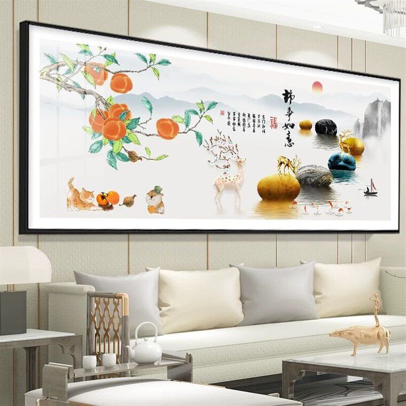 事事如意十字绣2024新款线绣客厅大幅满绣自己绣手工柿子九鱼图