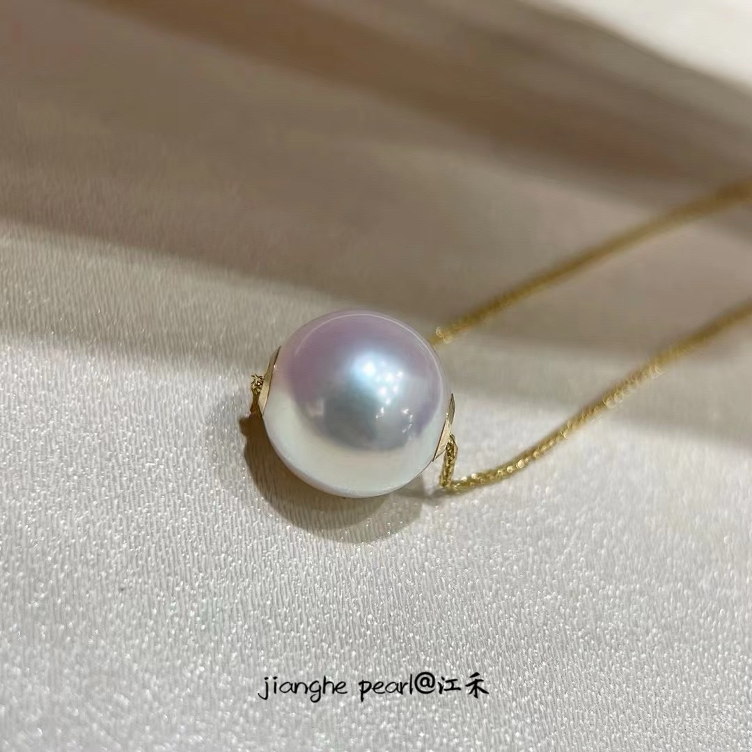 Akoya天然海水珍珠项链 18k金单颗路路通吊坠锁骨链经典百搭送礼