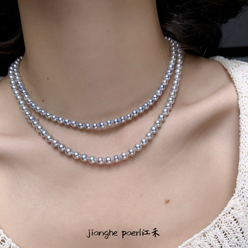 天然海水akoya真多麻baby珍珠项链小米链18k金正圆极光锁骨链