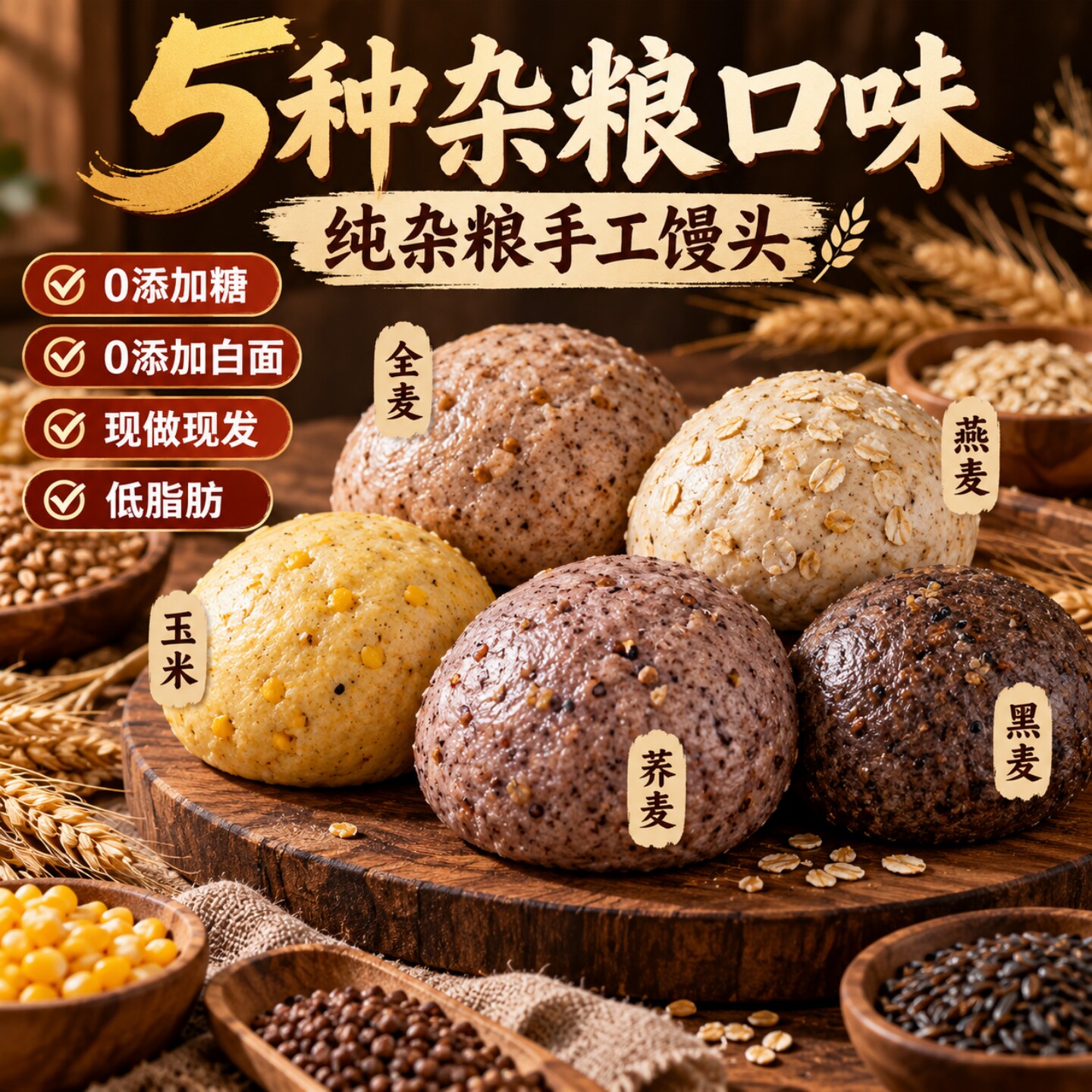 山东特色馒头纯手工杂粮荞麦大馒头全麦玉米粗粮早餐主食
