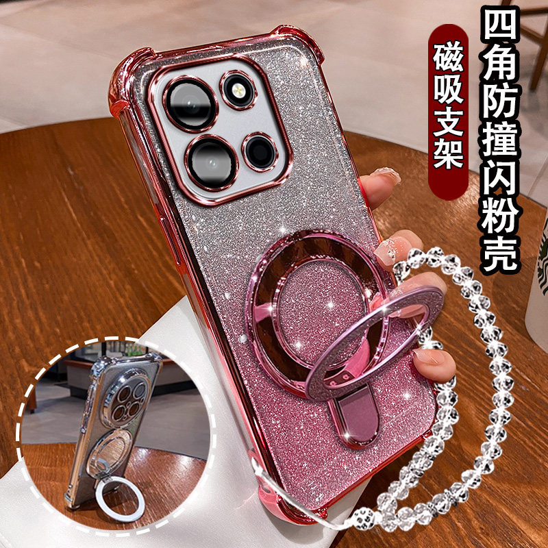 适用一加Turbo6手机壳女新款PLU110闪粉磁吸支架1+Turbo6V超薄防摔PLY110软壳Turbo6镜头膜全包Turbo6V保护套