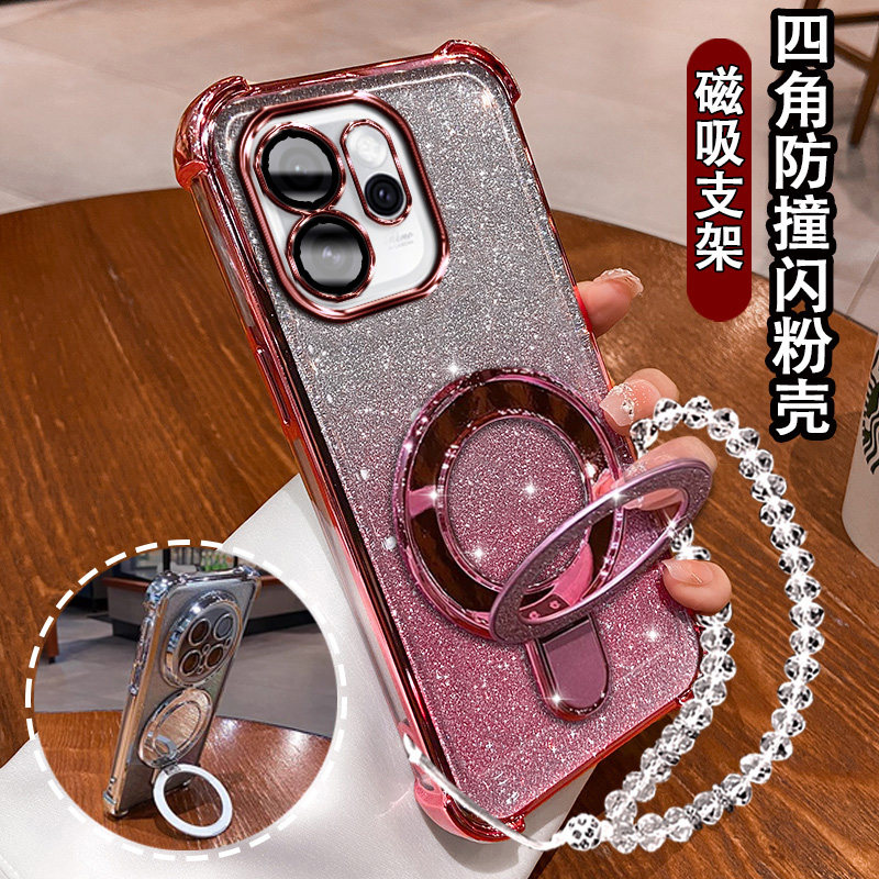 适用oppoReno15手机壳reno15新款Reno15Pro闪粉磁吸支架PLA110气囊防摔软壳ren015pr0全包镜头膜PLV110网红女