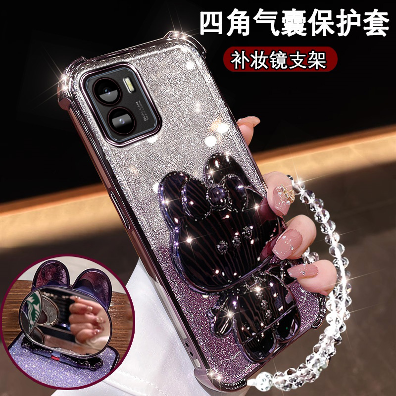vivoy10新手机壳可爱兔支架镜子