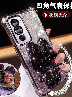 OPPOReno12新款手机壳PJV110高颜值闪粉opreno12pro支架镜子PJW110超薄防摔外壳ren012pr0全包镜头rano12软套