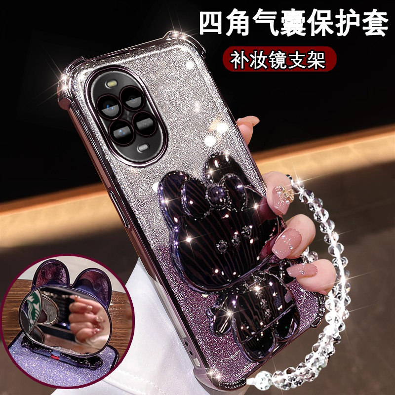 适用华为Nova14活力版手机壳网红高颜值nova13pro补妆镜支架TYR-AL00超薄防摔气囊MISAL00闪粉软壳全包镜头膜