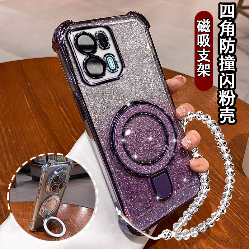 适用OPPOK15pro网红手机壳新款高级磁吸K15pro+气囊硅胶软壳PMH110闪粉支架K15pro软壳镜头全包K15pro+保护套
