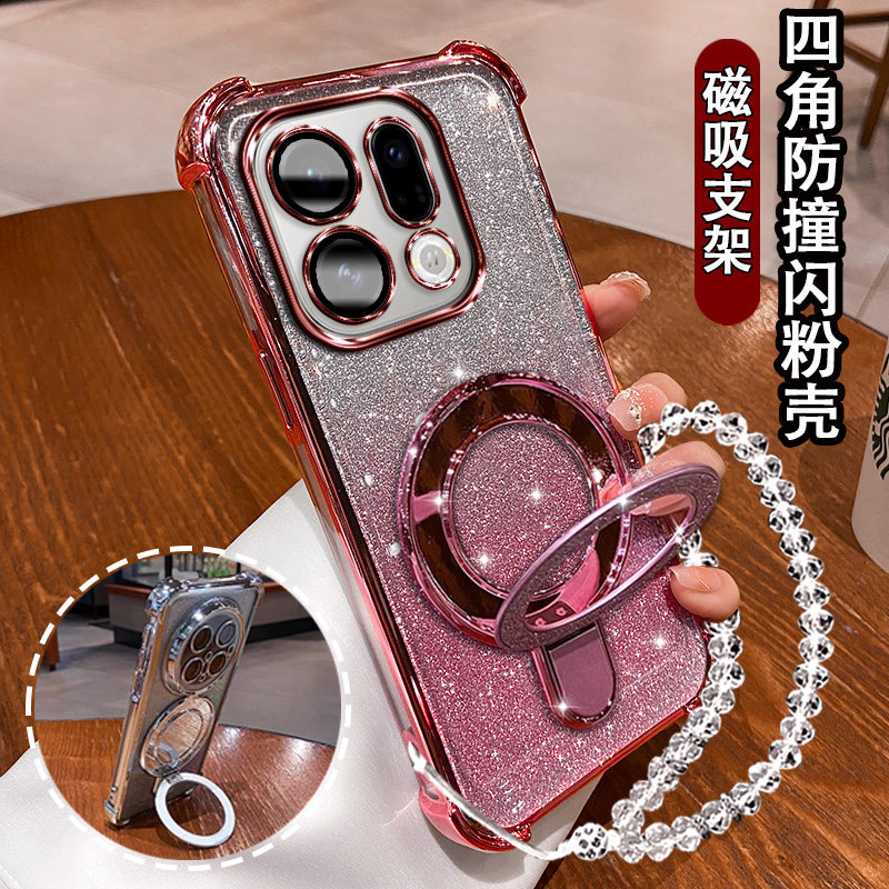 适用OPPOfindx9手机壳网红闪粉finX9创意支架PLJ110镜头膜全包FINDX9pro防摔软壳findX9气囊硅胶findx9保护套