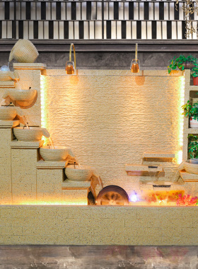 办公室内水幕墙流水喷泉风水轮z客厅摆件别墅酒店屏风招财鱼池景