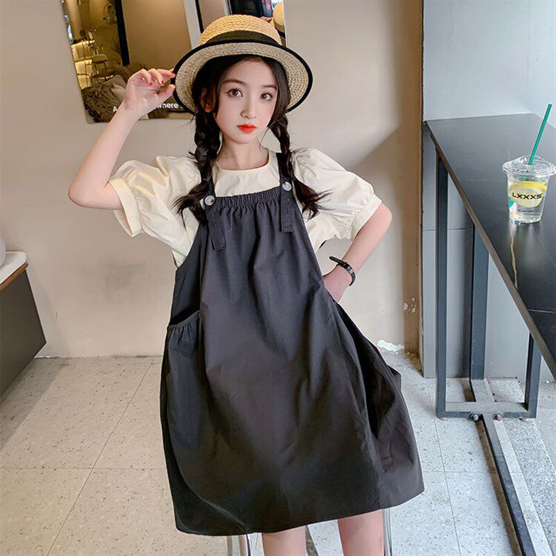 韩国女童连衣裙背带裙套装2024新款夏季洋气纯棉大童夏Y天儿童裙