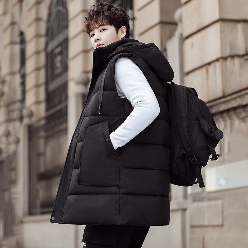 秋冬季中长款保暖马夹青少年羽绒棉背心男大童工装加厚棉马甲外套