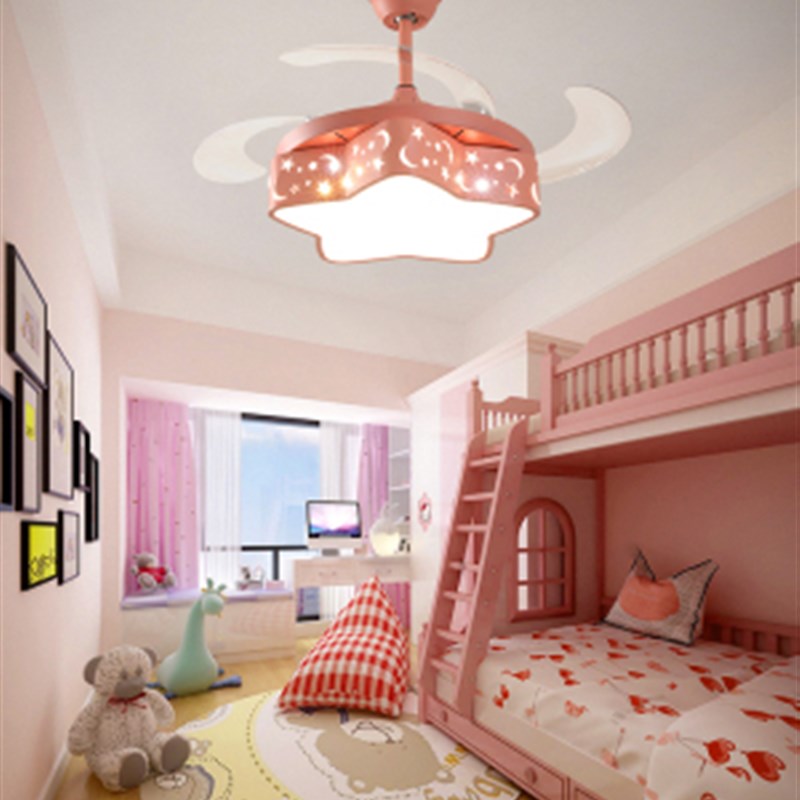 风扇灯北欧现代简约隐形风扇灯儿童房吊扇灯男孩女孩卧室吊灯电扇