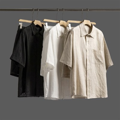 老钱风亚麻短袖衬衫短裤套装男 夏季天然麻料宽松衬衣5分裤两件套