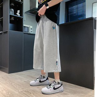 薄款 裤 子宽松休闲马裤 美式 七八分短裤 青少年夏季 男款 重磅运动卫裤