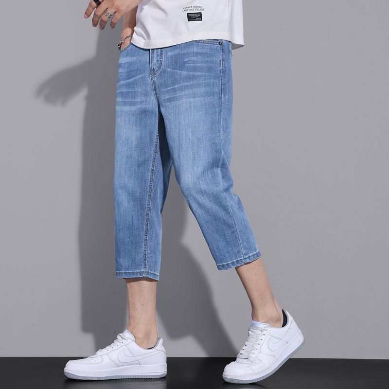 八分裤牛仔短裤男士夏季薄款直筒宽松8分七分弹力休闲浅色7分裤男