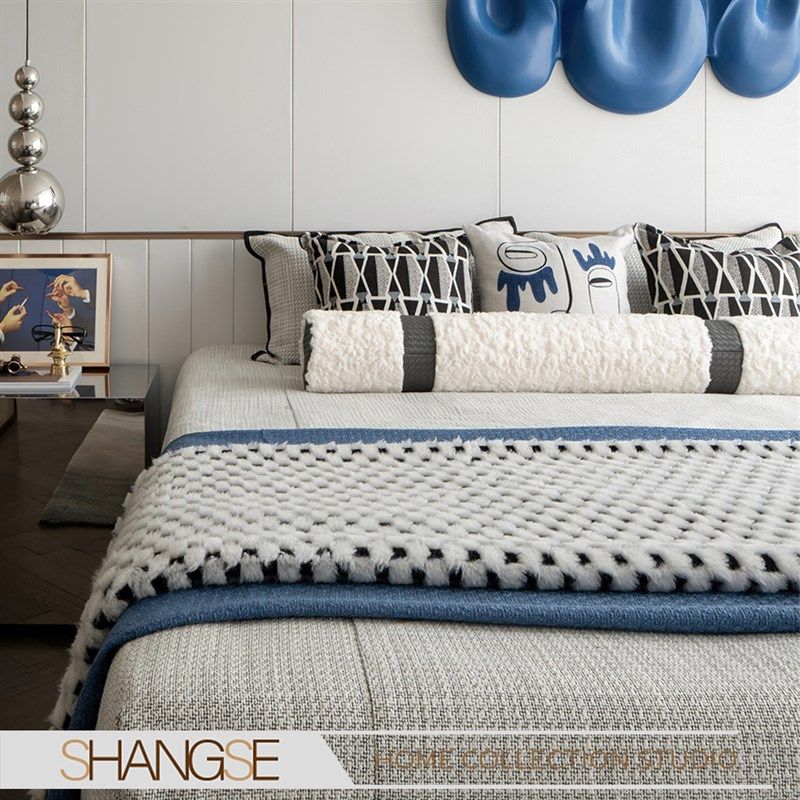 尚塞布艺蓝e色系圆柱枕床品套件样板房新房儿童房家居酒店展厅10,床上用品,床品套件/四件套/多件套,淘宝优惠券,粉丝福利购,淘宝优惠卷