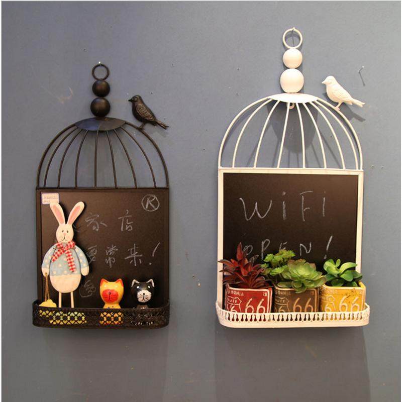 留言板黑c板铁艺金属壁挂收纳置小黑板盆栽田园花架创意装饰鸟笼