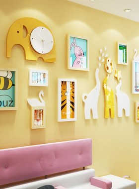 高分子_6206 幼儿园卡通大象动物照片墙L儿童房装饰画框组合相框