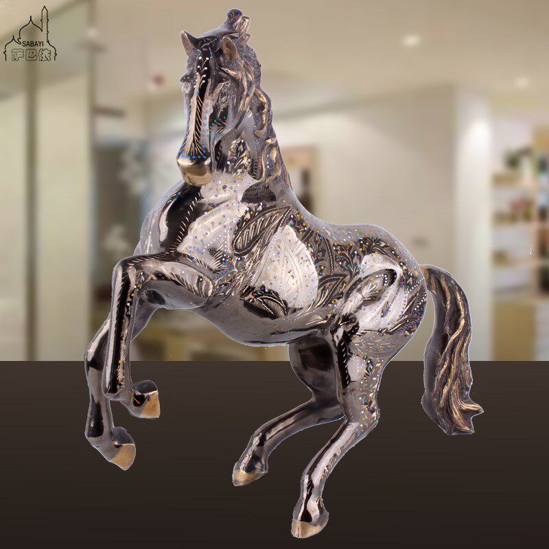 巴基斯坦a手工铜器精雕彩点铜马生肖马店庆家居风水摆件马到成功