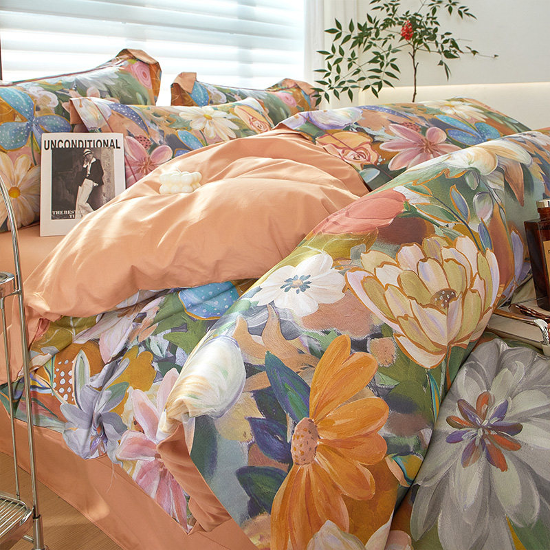 美式轻奢全棉四件套100纯棉春y夏床单被套裸睡床品套件被罩床笠款