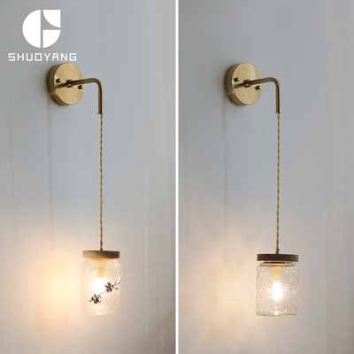 复古玻璃壁灯日式牀头创意背景墙楼梯间浮雕花橱窗飘窗带线小壁灯