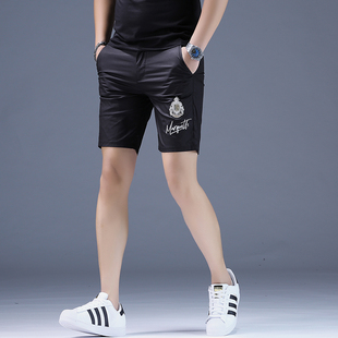 直筒百搭绣花五分裤 新款 冰丝薄款 运动裤 子 短裤 弹力简约中裤 男夏季