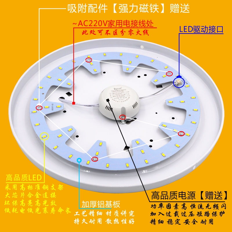 LED灯片节能照明灯珠家用吸顶灯板改造灯盘 改装圆形灯条贴片灯芯